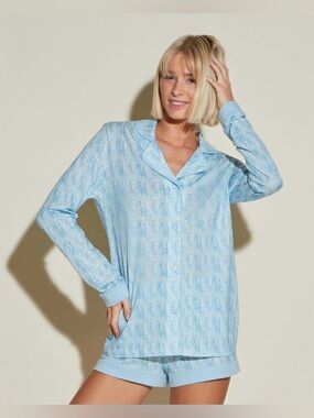 Cosabella Sky Blue Printed Button-Front Top & Short Set Pajamas